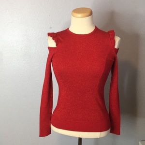 DKNY red cold shoulder top